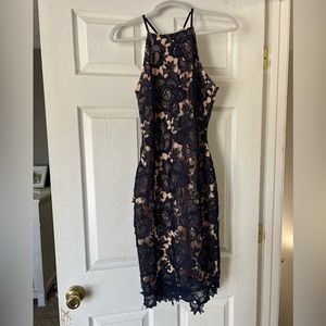 Navy Lace Cocktail Dress, Navy Illusion lace dress